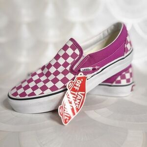 Vans Magenta and White Checkered Slip-Ons